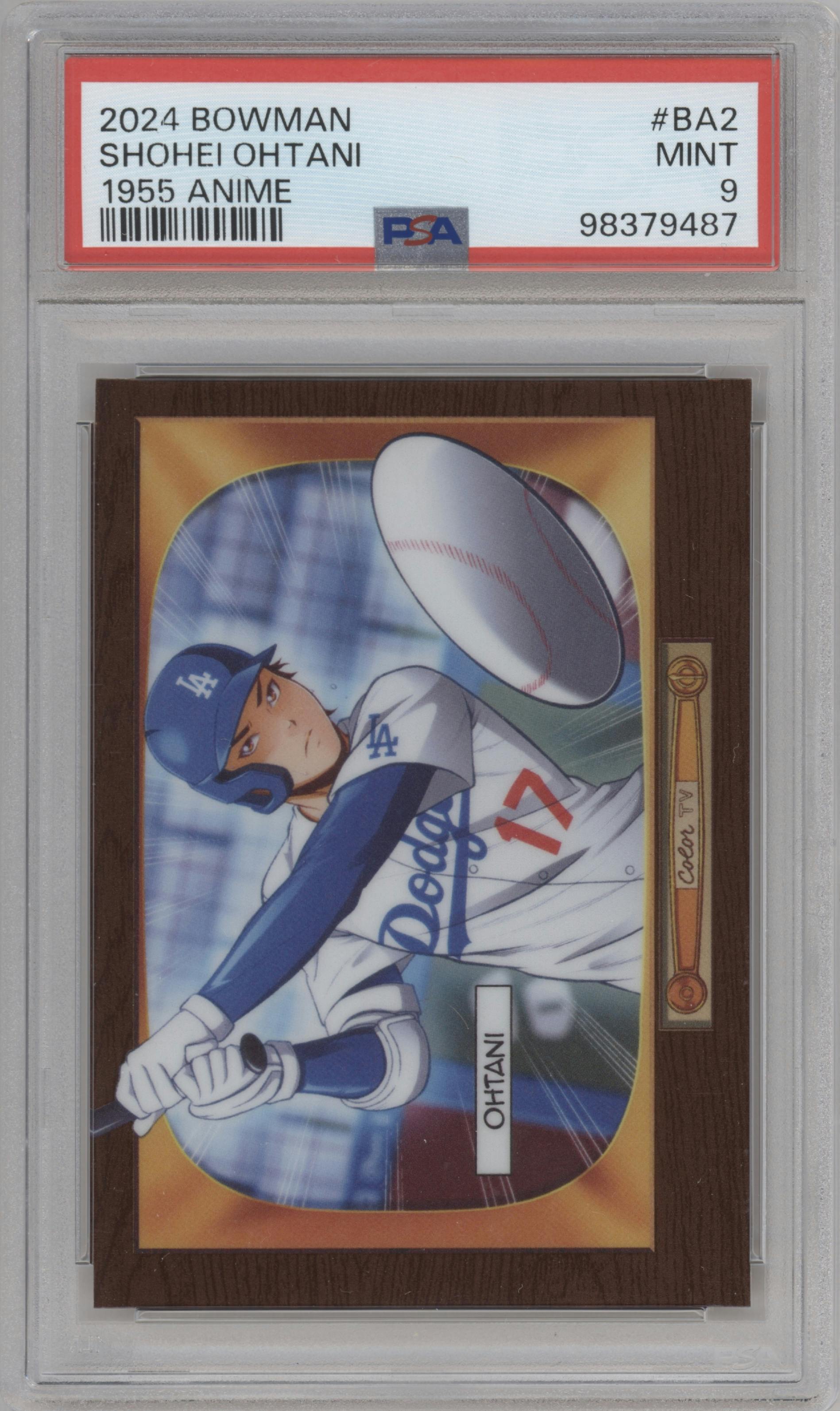 Shohei Ohtani from the 2024 Bowman set graded by PSA and given an overall grade of 9.