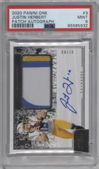 Justin Herbert from the 2020 Panini One set graded by PSA and given an overall grade of 9.