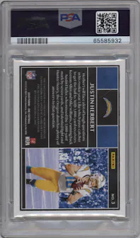 Justin Herbert from the 2020 Panini One set graded by PSA and given an overall grade of 9.