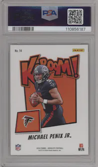 Michael Penix Jr. from the 2024 Panini Absolute set graded by PSA and given an overall grade of 9.