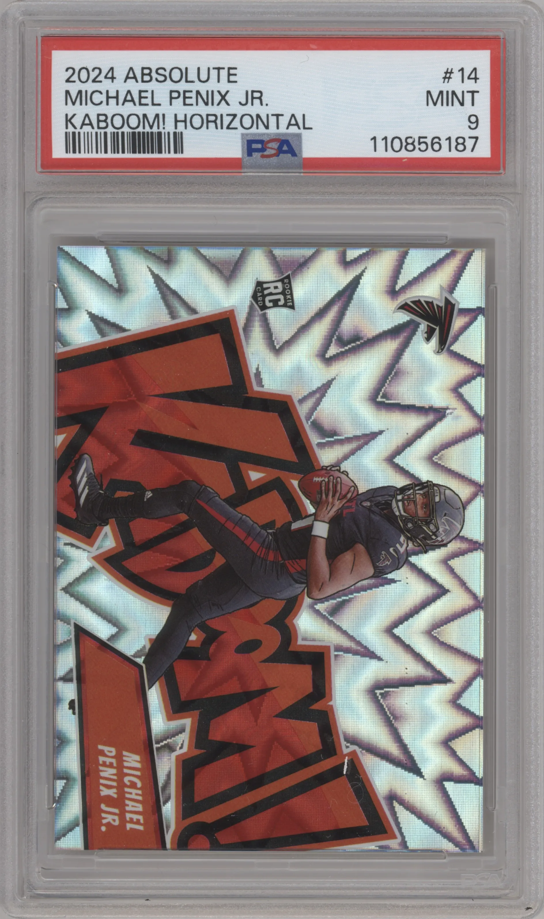 Michael Penix Jr. from the 2024 Panini Absolute set graded by PSA and given an overall grade of 9.