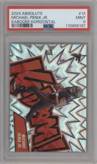 Michael Penix Jr. from the 2024 Panini Absolute set graded by PSA and given an overall grade of 9.