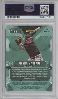 Manny Machado from the 2021 Panini Diamond Kings set graded by PSA and given an overall grade of 10.