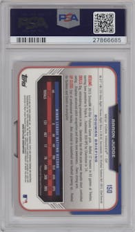 Aaron Judge from the 2015 Bowman Draft set graded by PSA and given an overall grade of 10.