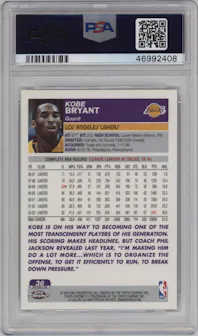 Kobe Bryant from the 2003-04 Topps Chrome set featuring a Refractor parallel graded by PSA and given an overall grade of 10.