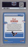 C.J. Stroud from the 2023 Donruss Optic set featuring a Holo parallel graded by PSA and given an overall grade of 10.