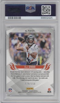 C.J. Stroud from the 2023 Panini Phoenix set featuring a Teal parallel graded by PSA and given an overall grade of 10.