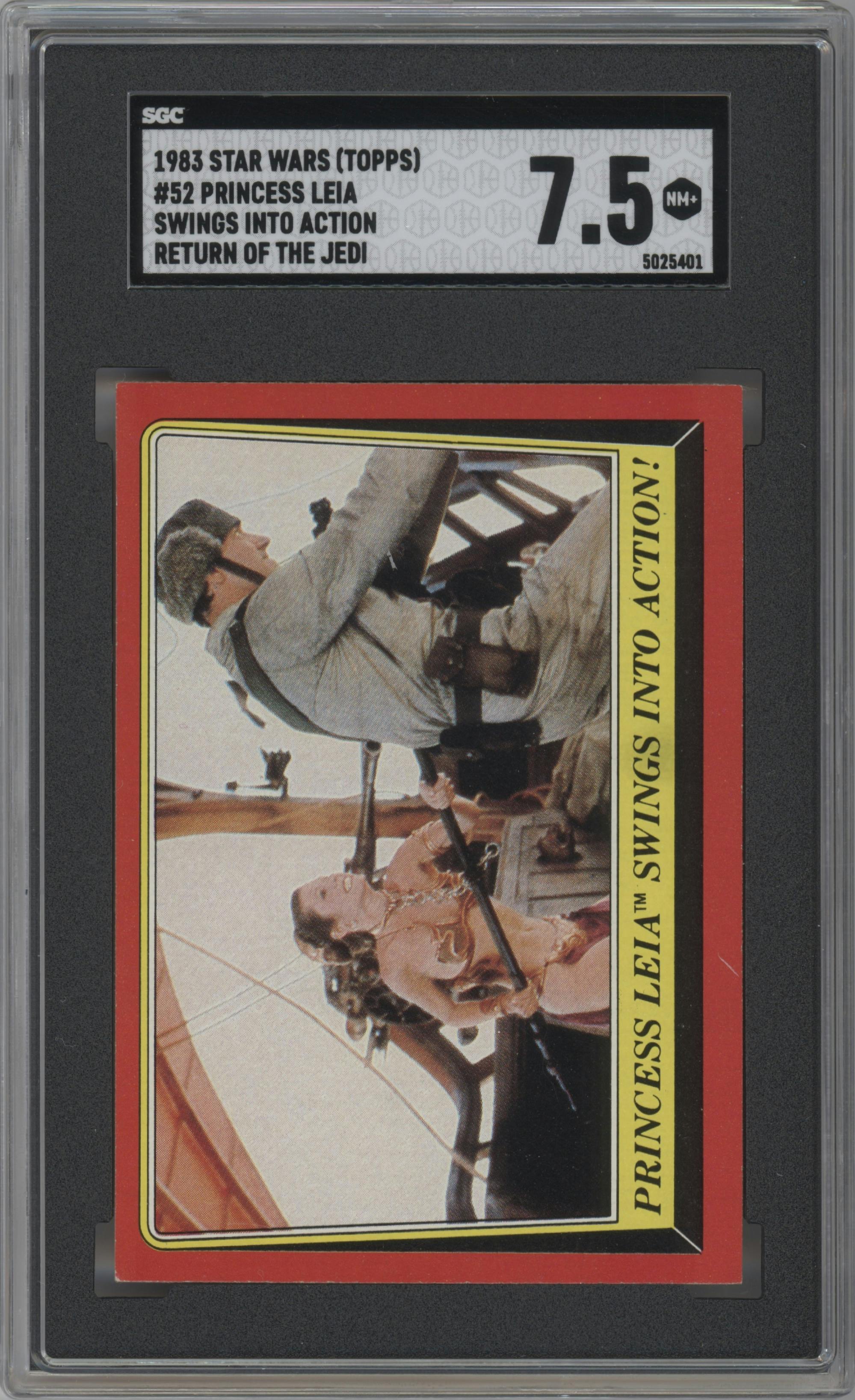 Princess Leia Swings Into Action! from the 1983 Topps Star Wars Return of the Jedi Series 1 set graded by SGC and given an overall grade of 7.5.