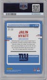 Jalin Hyatt from the 2023 Donruss Optic set featuring a Shield parallel graded by PSA and given an overall grade of 10.