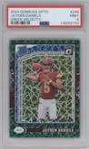 Jayden Daniels from the 2024 Donruss Optic set featuring a Green Velocity parallel graded by PSA and given an overall grade of 9.