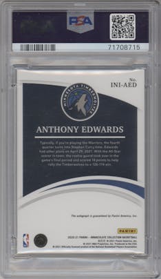 Anthony Edwards from the 2020-21 Panini Immaculate Collection  set graded by PSA and given an overall grade of 9.