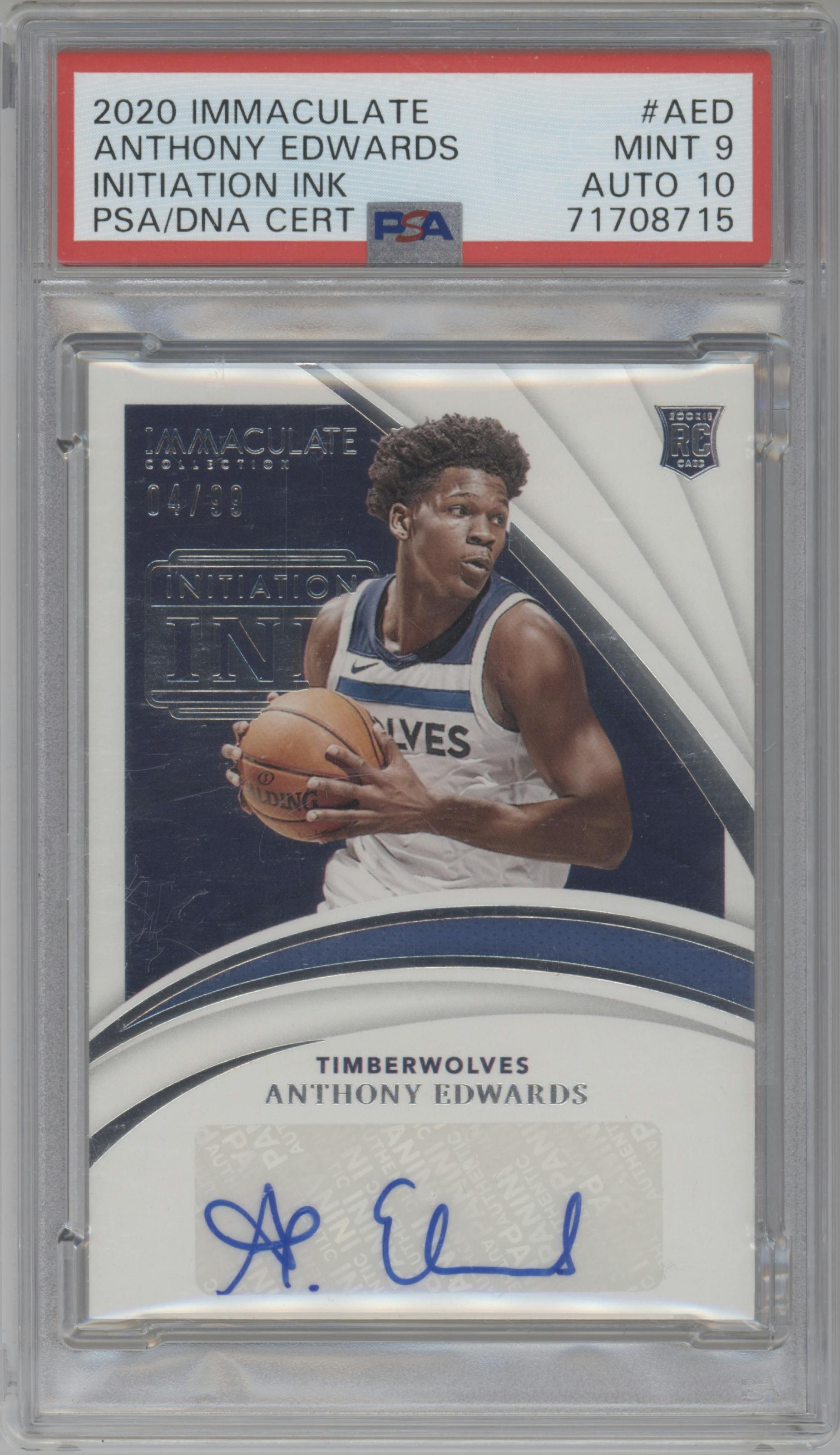 Anthony Edwards from the 2020-21 Panini Immaculate Collection  set graded by PSA and given an overall grade of 9.