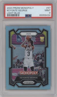 Keyonte George from the 2023-24 Panini Prizm Monopoly set featuring a Light Blue parallel graded by PSA and given an overall grade of 9.