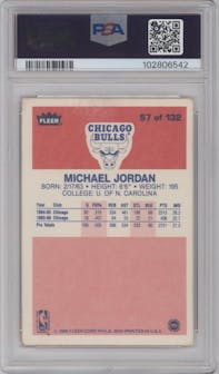 Michael Jordan from the 1986-87 Fleer set graded by PSA and given an overall grade of 1.5.