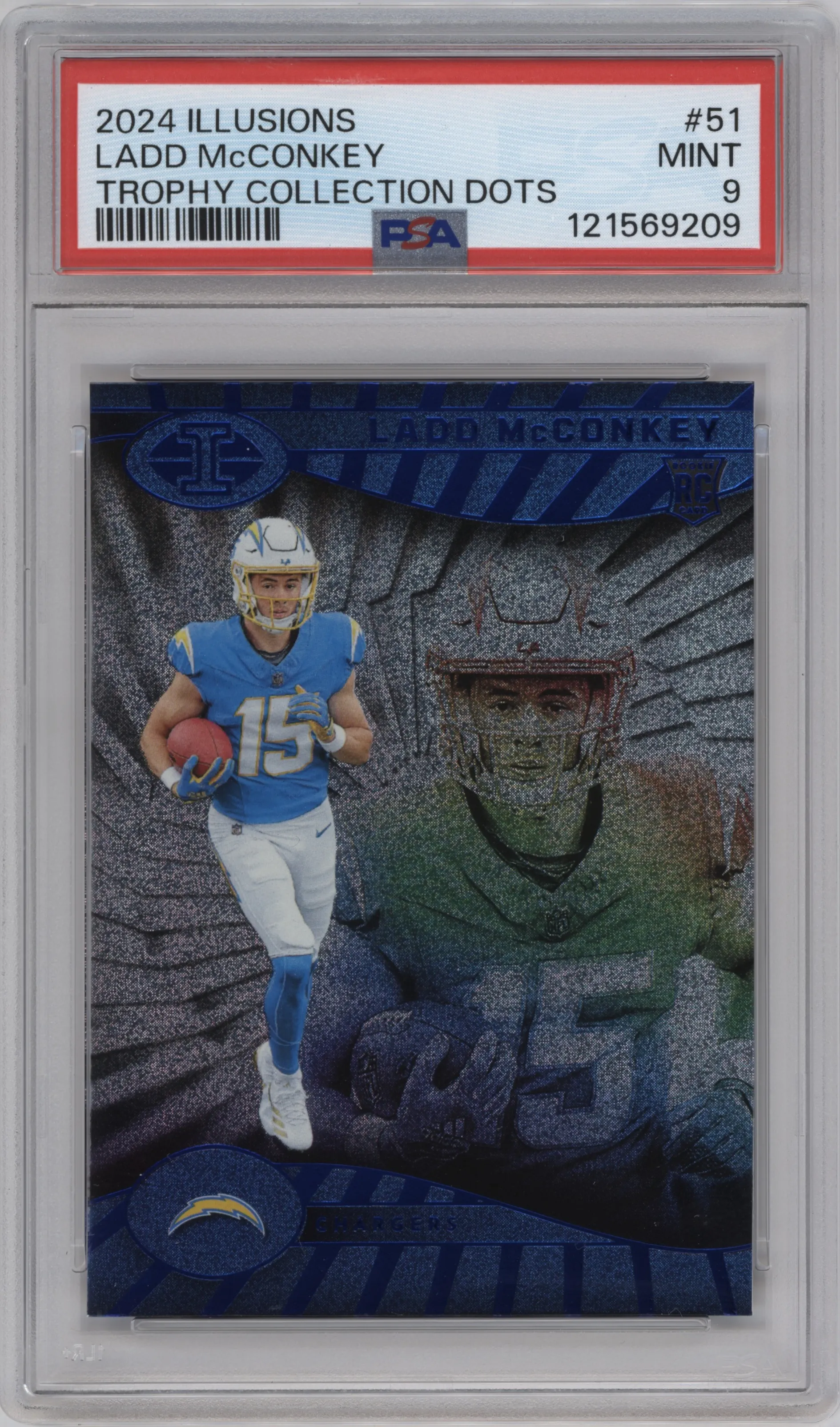 2024 Panini Illusions Ladd McConkey Dots Trophy Collection PSA 9