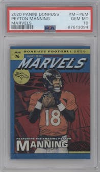 Peyton Manning from the 2020 Panini Donruss set graded by PSA and given an overall grade of 10.