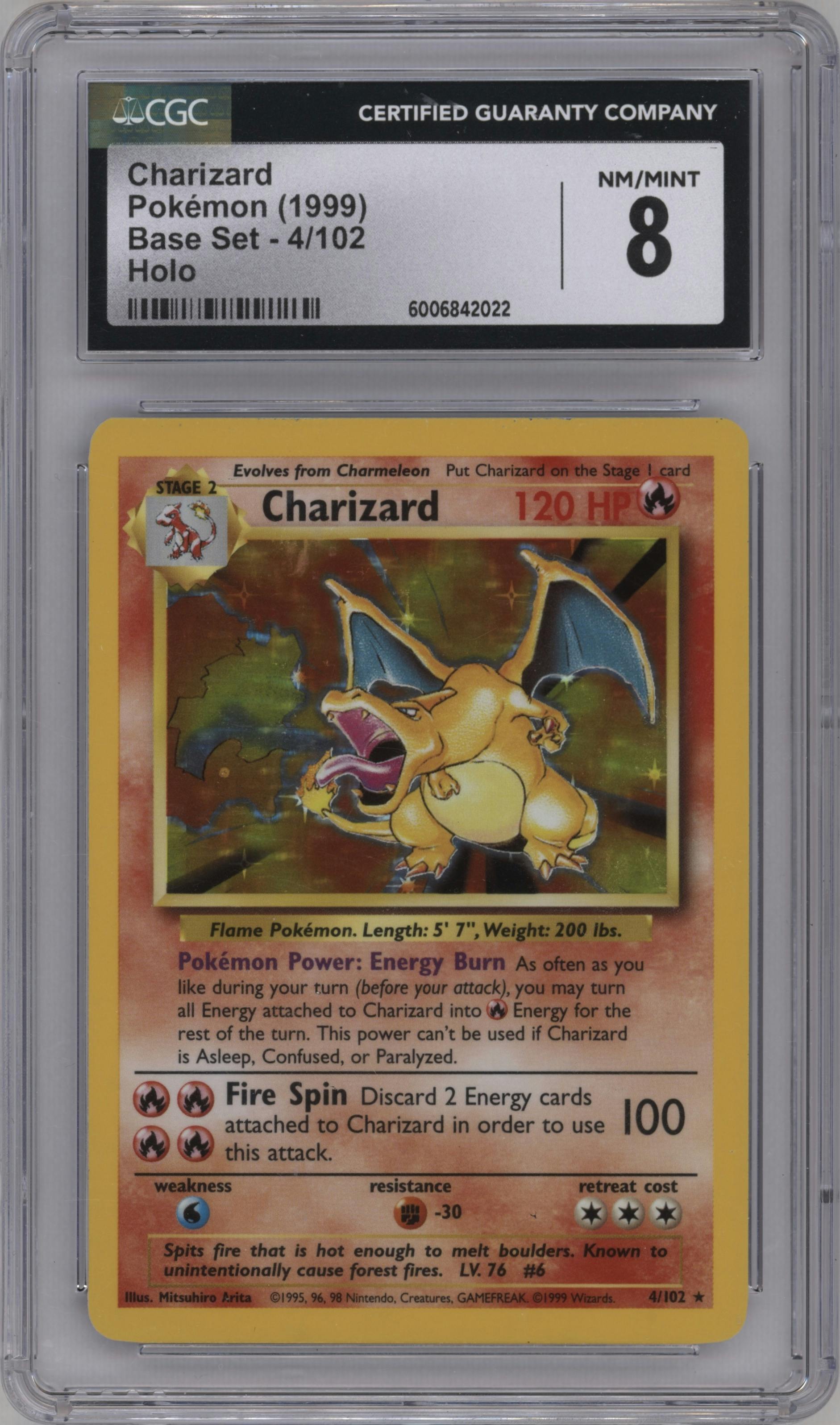 Charizard from the 1999 Pokemon set graded by CSG and given an overall grade of 8.