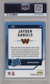 Jayden Daniels from the 2024 Donruss set featuring a Blue Scope parallel graded by PSA and given an overall grade of 9.