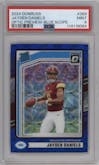 Jayden Daniels from the 2024 Donruss set featuring a Blue Scope parallel graded by PSA and given an overall grade of 9.