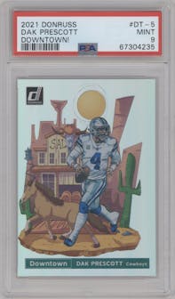 Dak Prescott from the 2021 Panini Donruss set graded by PSA and given an overall grade of 9.