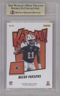 Micah Parsons from the 2024 Panini Absolute set featuring a Gold parallel graded by Beckett and given an overall grade of 9.5.