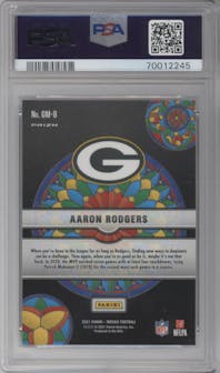 Aaron Rodgers from the 2021 Panini Mosaic set graded by PSA and given an overall grade of 9.