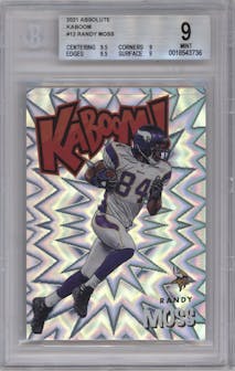 Randy Moss from the 2021 Panini Absolute set graded by Beckett and given an overall grade of 9.