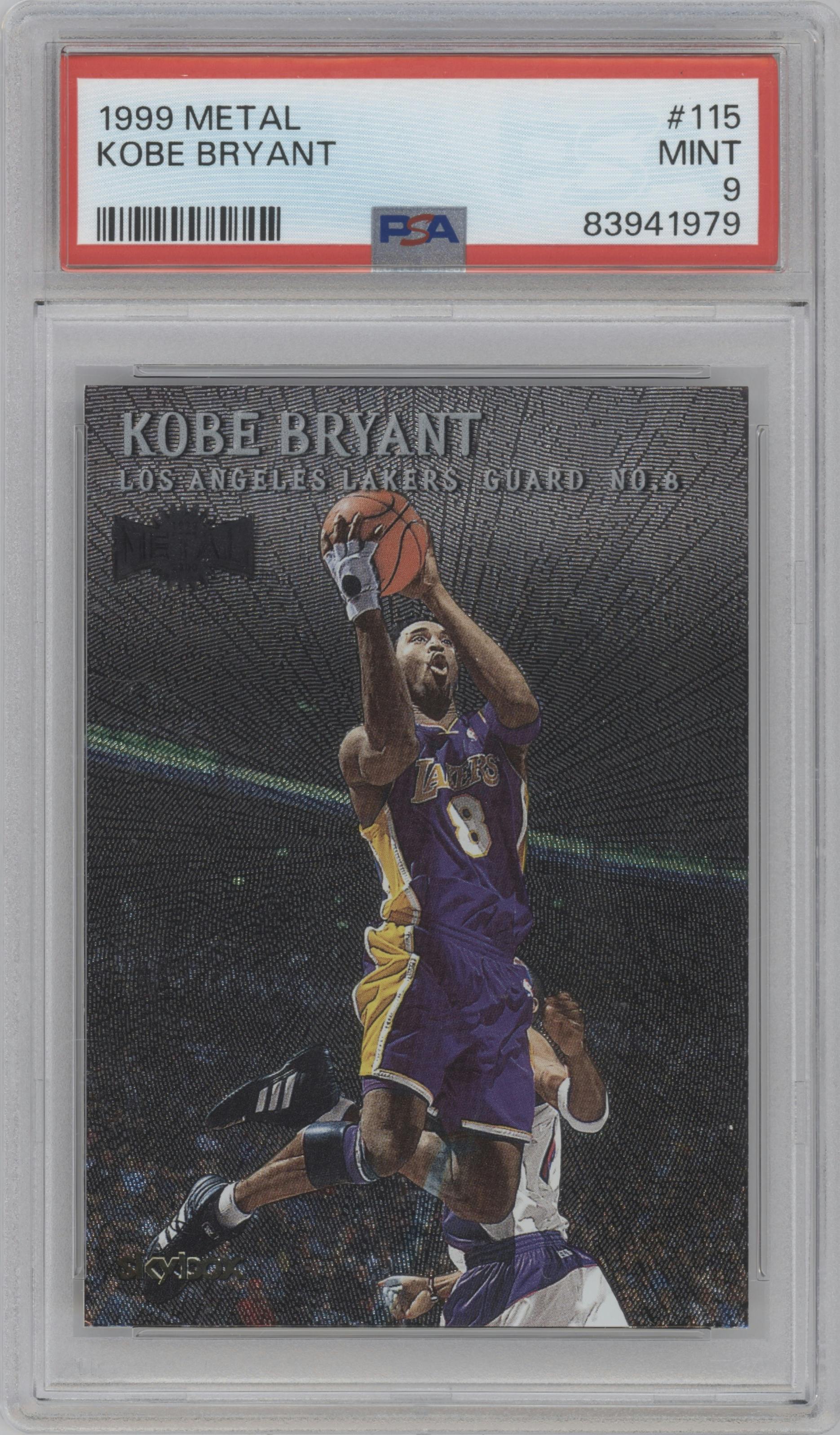 Kobe Bryant from the 1999-00 Skybox Metal set graded by PSA and given an overall grade of 9.