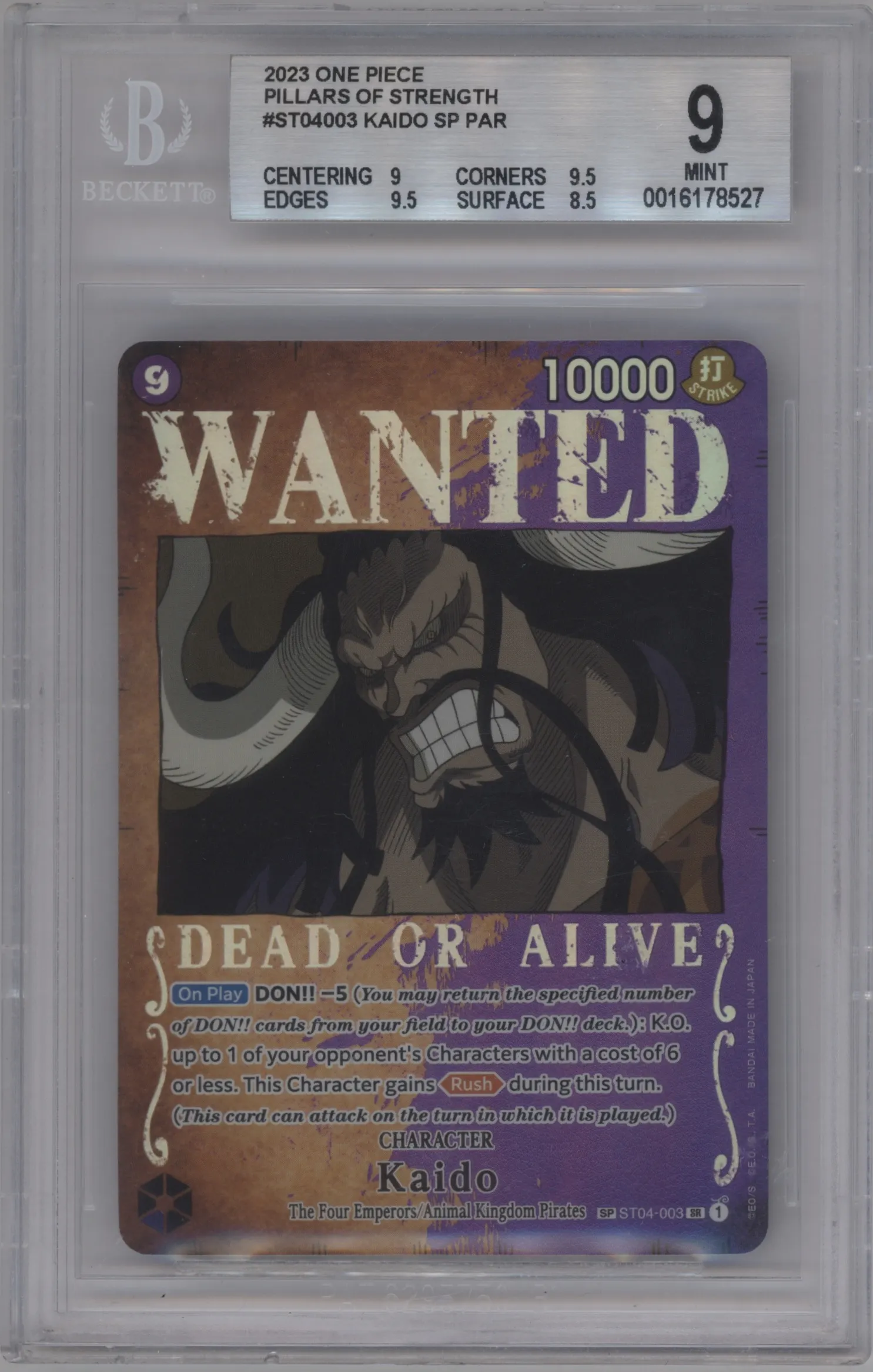 2023 One Piece Pillars of Strength Kaido Wanted Poster Alternate Art BGS 9