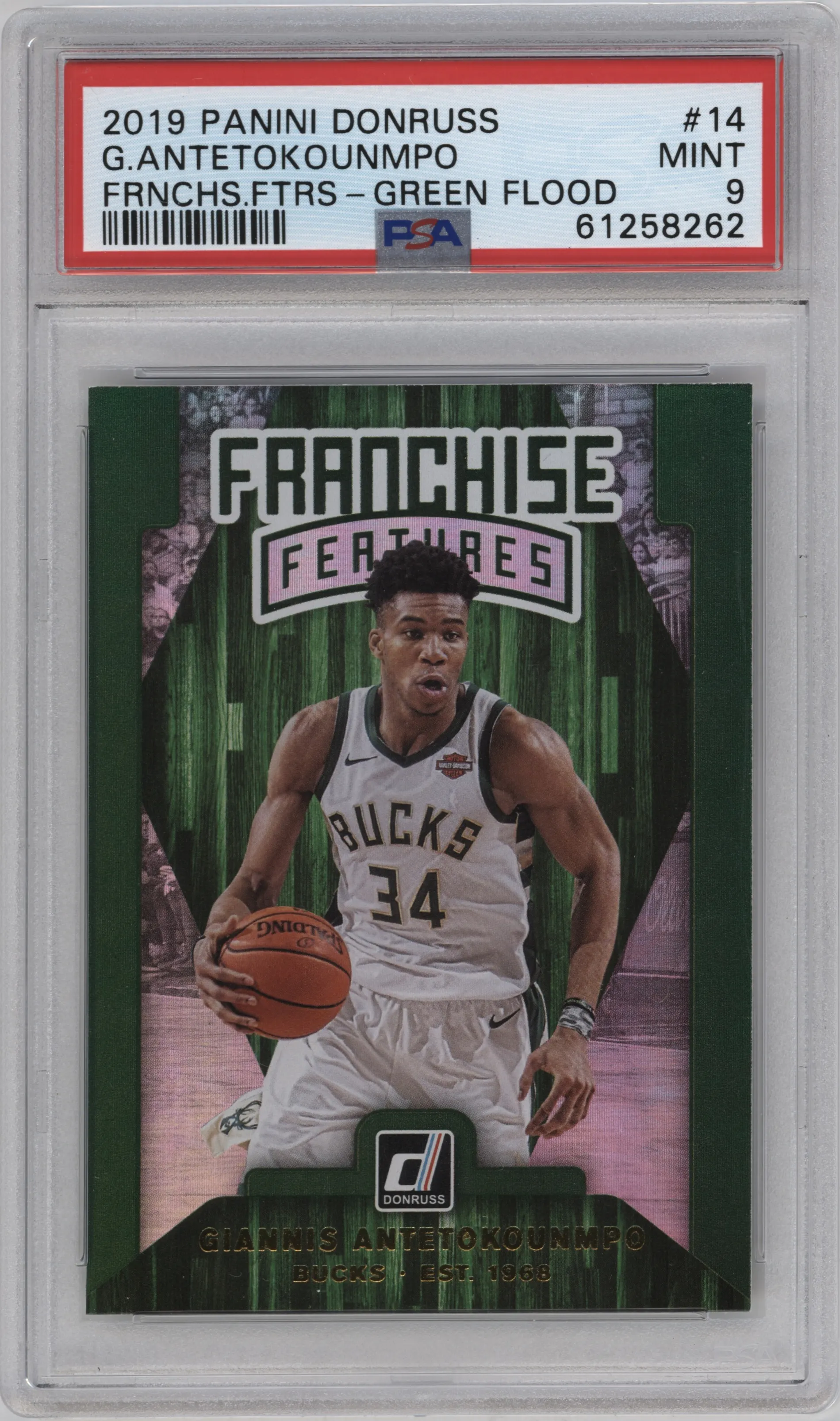 2019 Panini Donruss Franchise Feat. Giannis Antetokounmpo Green Flood PSA 9