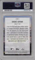 Shohei Ohtani from the 2023 Topps Series 1 set graded by PSA and given an overall grade of 10.