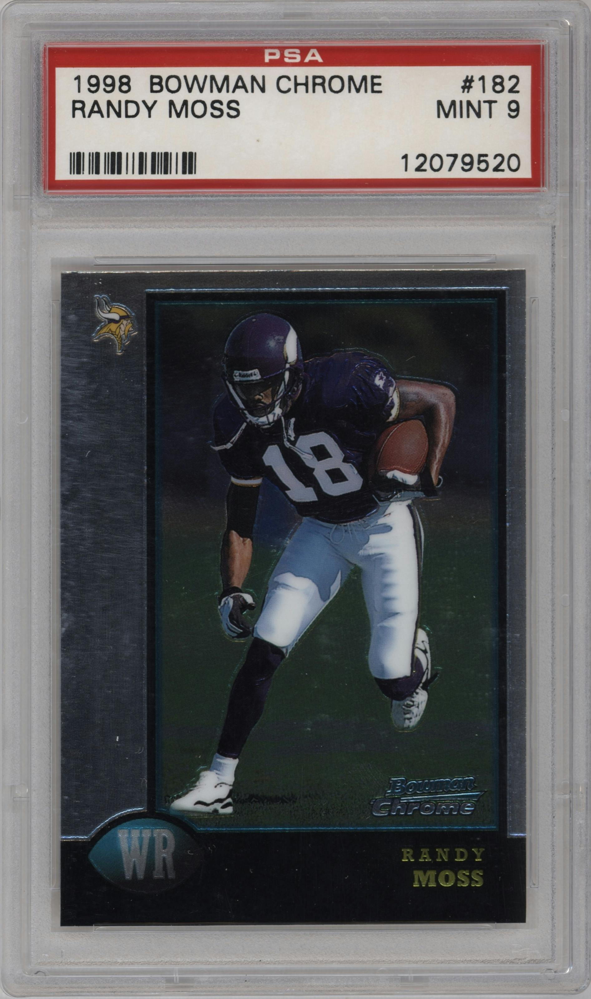 Randy Moss from the 1998 Bowman Chrome set graded by PSA and given an overall grade of 9.