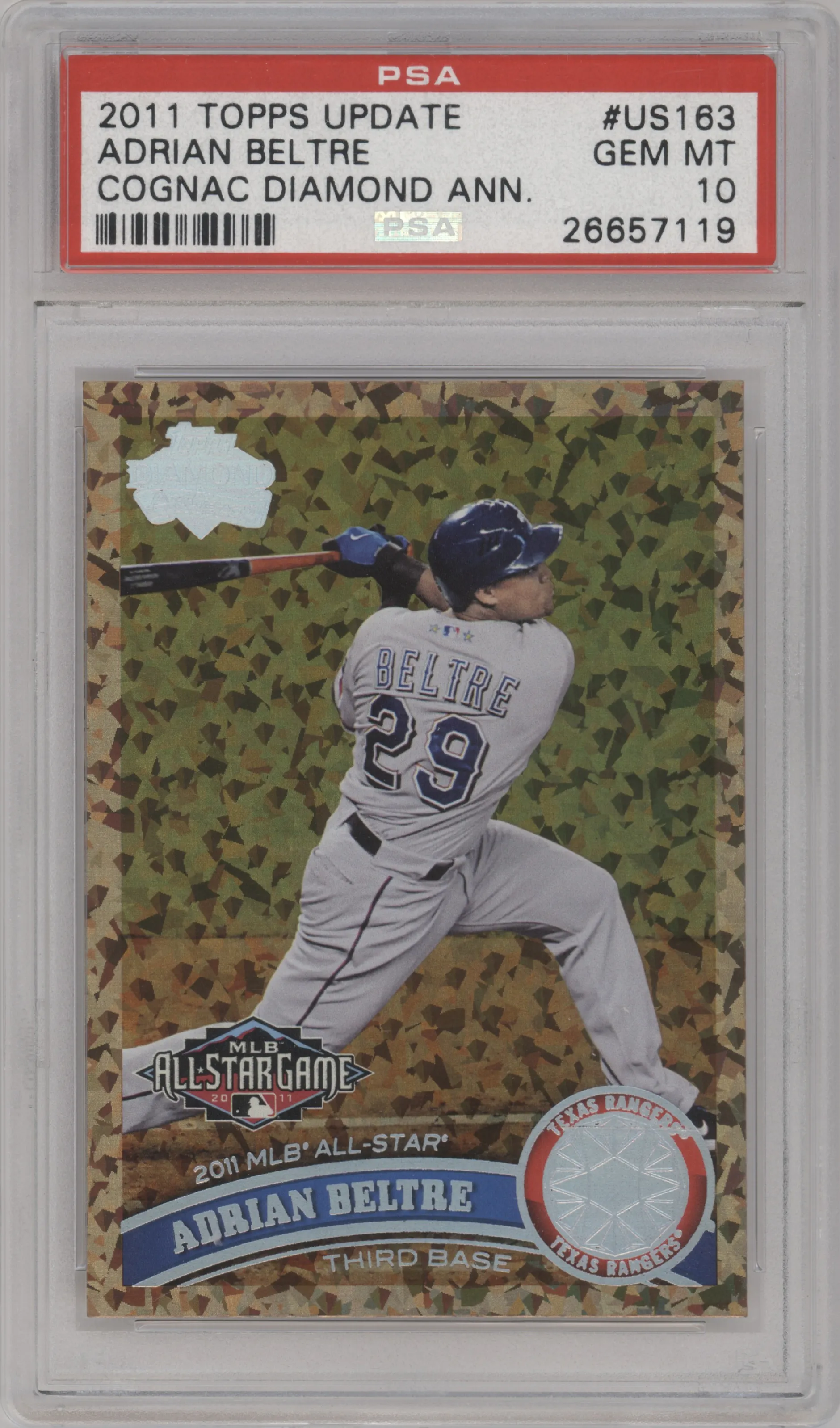 2011 Topps Update Adrian Beltre Cognac Diamond Anniversary PSA 10