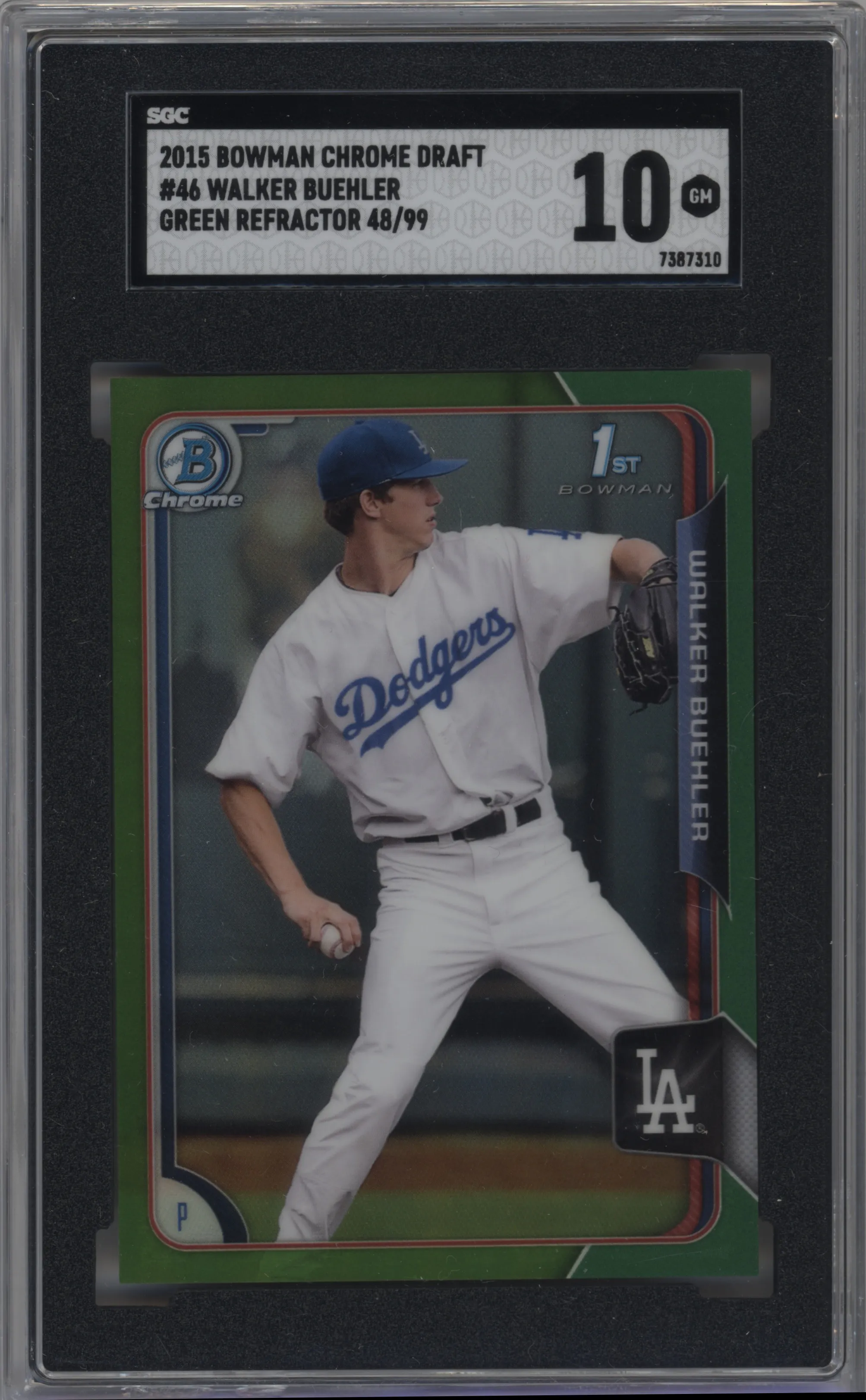 2015 Bowman Draft Chrome Walker Buehler Green Refractor SGC 10