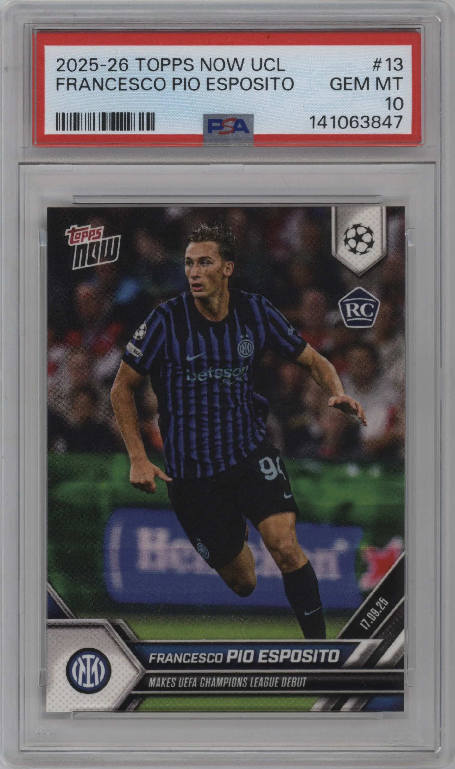 2025 Topps Now UEFA Champions League Francesco Pio Esposito PSA 10