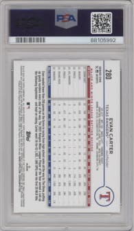 Evan Carter from the 2024 Topps  set graded by PSA and given an overall grade of 10.