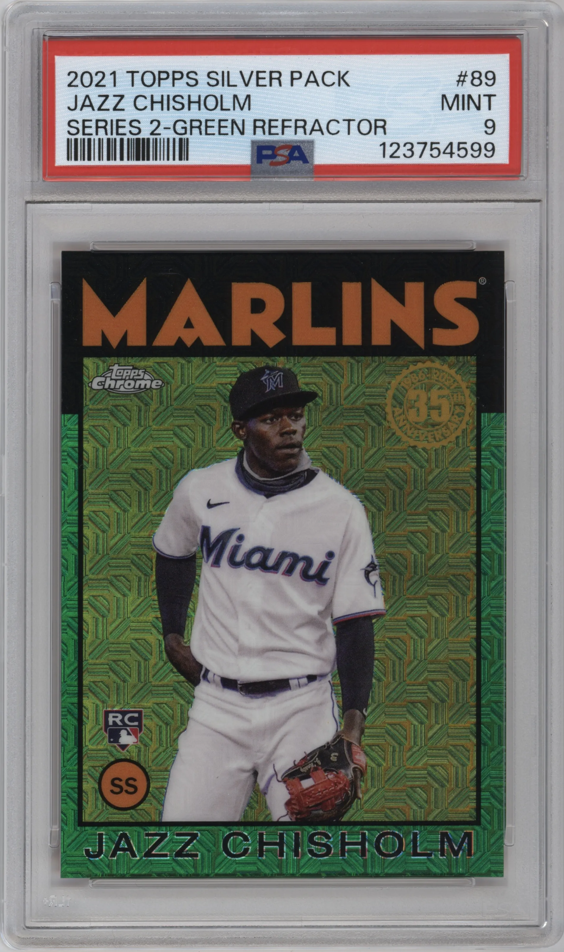 2021 Topps Silver Pack 1986 Topps Jazz Chisholm Green PSA 9