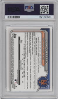Vladi Guerrero from the 2024 Bowman Chrome set featuring a Speckle Refractor parallel graded by PSA and given an overall grade of 10.