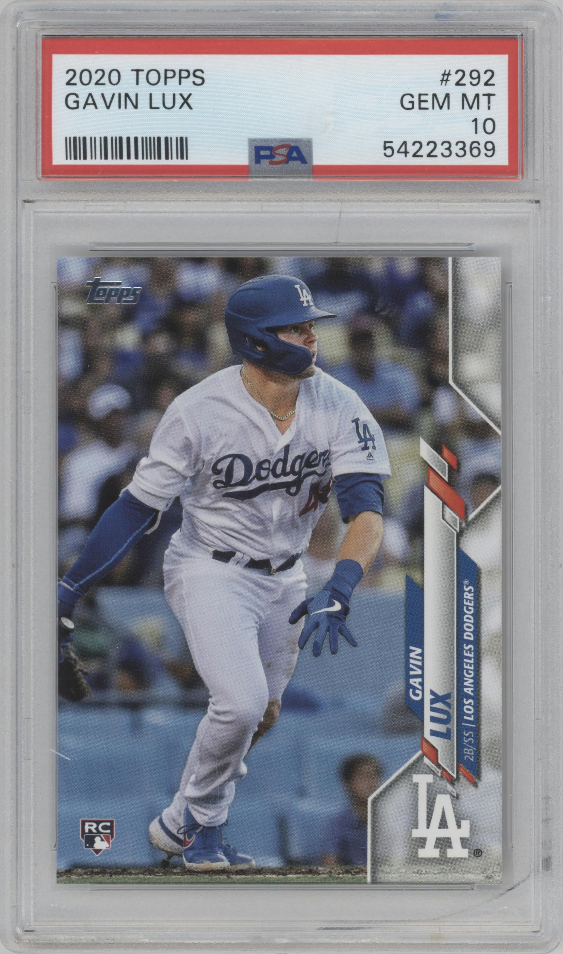 Gavin Lux from the 2020 Topps Series 1 set graded by PSA and given an overall grade of 10.