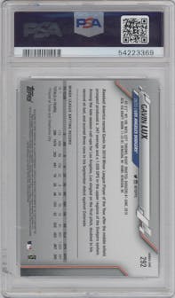 Gavin Lux from the 2020 Topps Series 1 set graded by PSA and given an overall grade of 10.