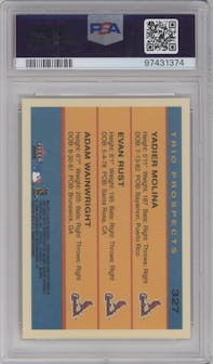 Yadier Molina / Evan Rust / Adam Wainwright from the 2005 Fleer Tradition set graded by PSA and given an overall grade of 10.