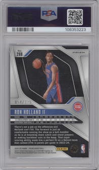 Ron Holland II from the 2024-25 Panini Prizm set featuring a Blue Ice Prizm parallel graded by PSA and given an overall grade of 10.