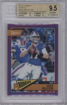 Josh Allen from the 2018 Panini Honors set featuring a Purple FOTL parallel graded by Beckett and given an overall grade of 9.5.