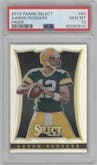 Aaron Rodgers from the 2013 Panini Select set featuring a Prizm parallel graded by PSA and given an overall grade of 10.