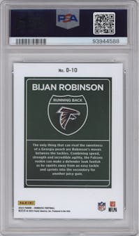 Bijan Robinson from the 2023 Panini Donruss set graded by PSA and given an overall grade of 9.
