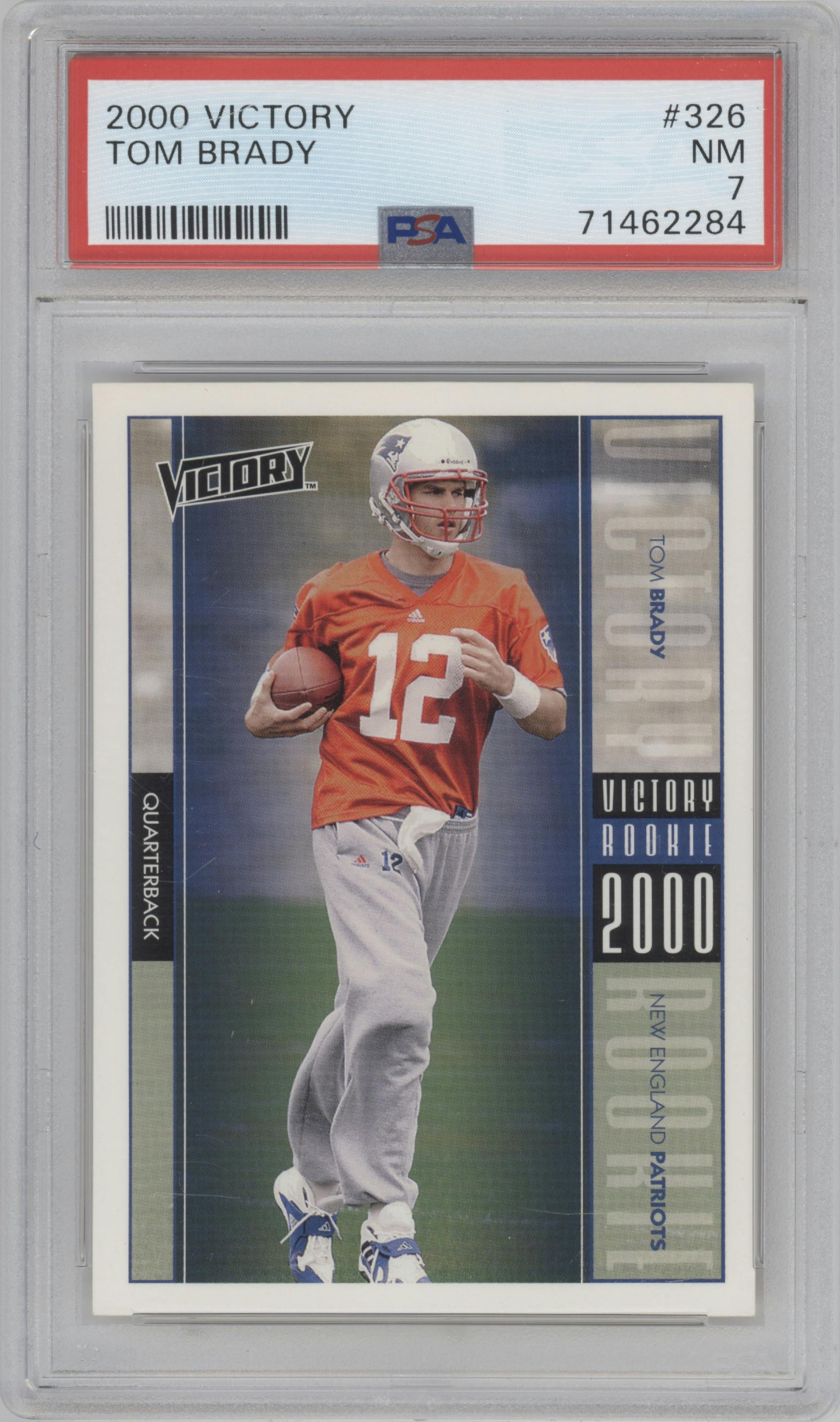 Tom Brady from the 2000 Upper Deck Victory set graded by PSA and given an overall grade of 7.