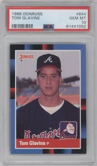 Tom Glavine from the 1988 Donruss set graded by PSA and given an overall grade of 10.