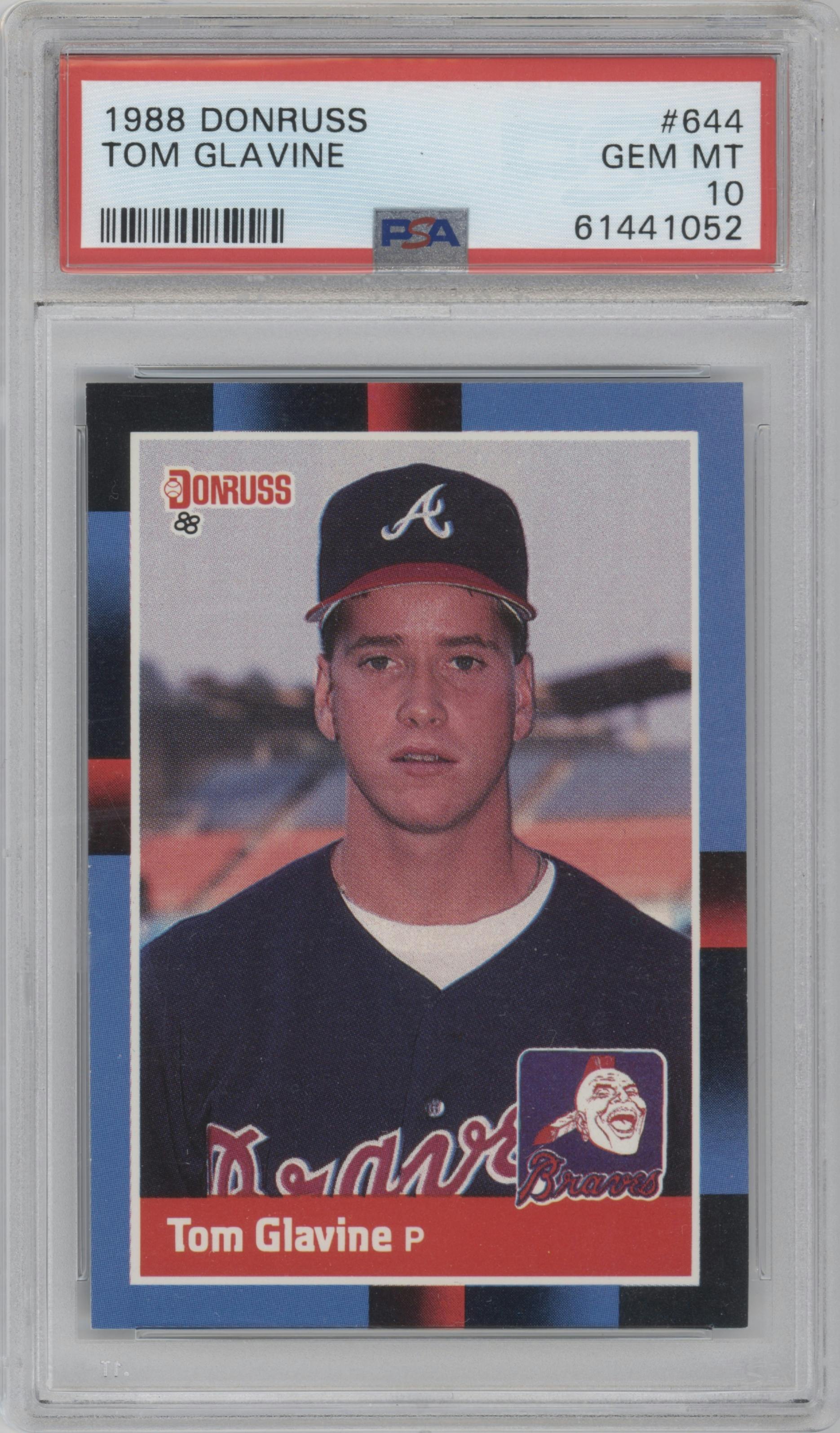 Tom Glavine from the 1988 Donruss set graded by PSA and given an overall grade of 10.