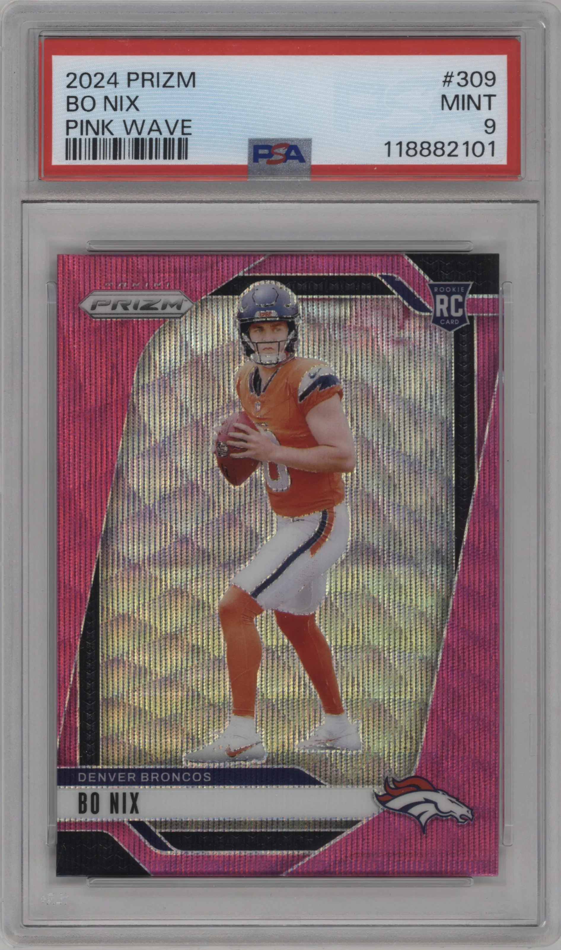 2024 Panini Prizm Bo Nix Pink Wave #309 PSA 9