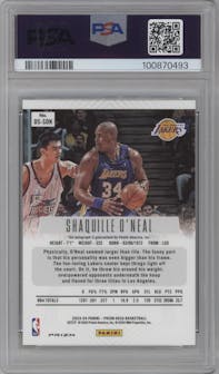 Shaquille O’Neal from the 2023-24 Panini Prizm Deca set featuring a FOTL Green Shimmer  parallel graded by PSA and given an overall grade of 9.